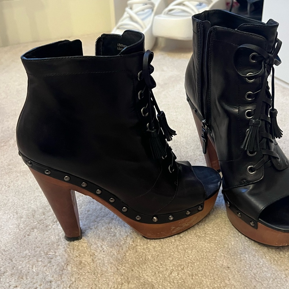 Via Spiga Open Toe Bootie Black Lace Up
